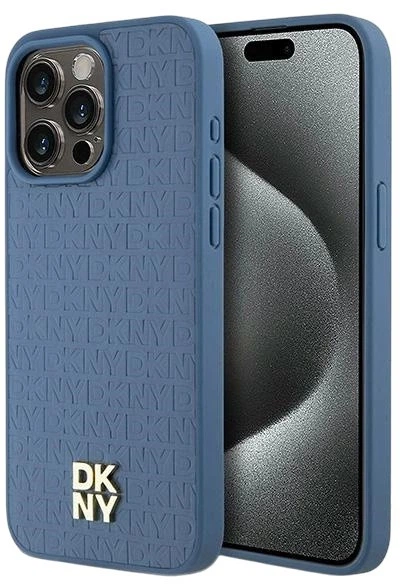Панель DKNY Leather Monogram Pattern Metal Logo MagSafe для Apple iPhone 15 Pro Max Blue (3666339261689) - зображення 1