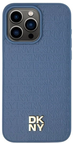 Панель DKNY Leather Monogram Pattern Metal Logo MagSafe для Apple iPhone 15 Pro Max Blue (3666339261689) - зображення 3