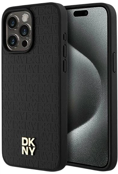 Etui DKNY Leather Monogram Pattern Metal Logo MagSafe do Apple iPhone 15 Pro Max Black (3666339261542) - obraz 1