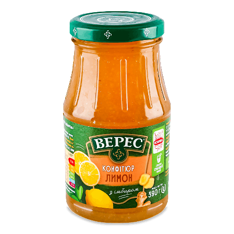 Конфітюр Лимон з імбиром с/б Верес 390 г (4823105400652) - Фото 1 Конфітюр Лимон з імбиром с/б Верес 390 г (4823105400652) - изображение 1