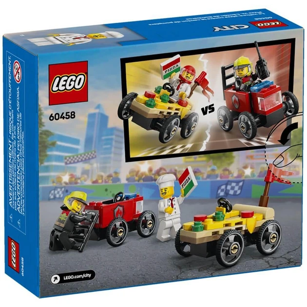 Конструктор LEGO City «Пицца-авто против пожарной машины» Набор гонок 70 деталей (60458) - Фото 2 Конструктор LEGO City «Пицца-авто против пожарной машины» Набор гонок 70 деталей (60458) - изображение 2