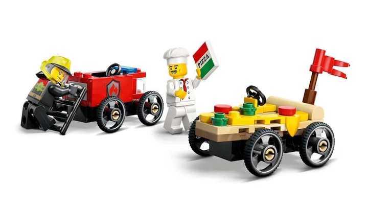 Конструктор LEGO City «Пицца-авто против пожарной машины» Набор гонок 70 деталей (60458) - Фото 3 Конструктор LEGO City «Пицца-авто против пожарной машины» Набор гонок 70 деталей (60458) - изображение 3