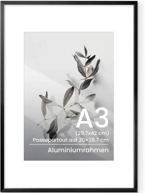 Алюминиевая рамка A3 со стеклом A3 (29.7×42 см) - закаленное стекло + алюминиевый корпус, вертикально/горизонтально, черная - Фото 1 Алюминиевая рамка A3 со стеклом A3 (29.7×42 см) - закаленное стекло + алюминиевый корпус, вертикально/горизонтально, черная - изображение 1