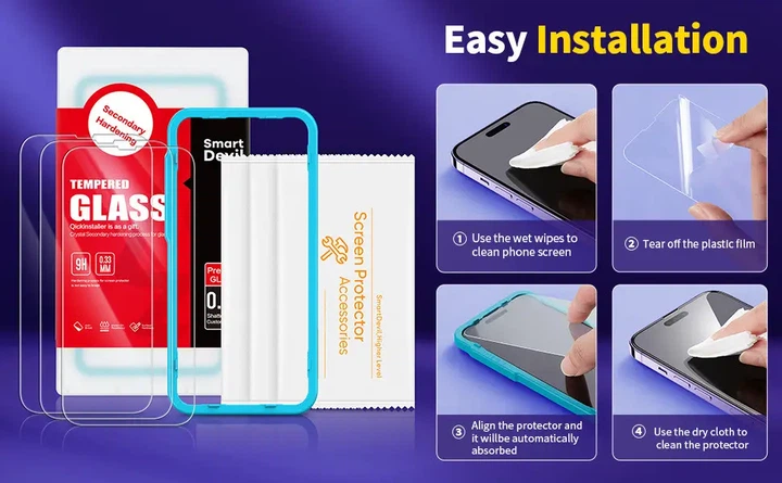Защитное стекло SmartDevil для iPhone 14 Pro Max (3 шт)- глянцевое, без отпечатков, 9H прочность, легкая установка - изображение 8