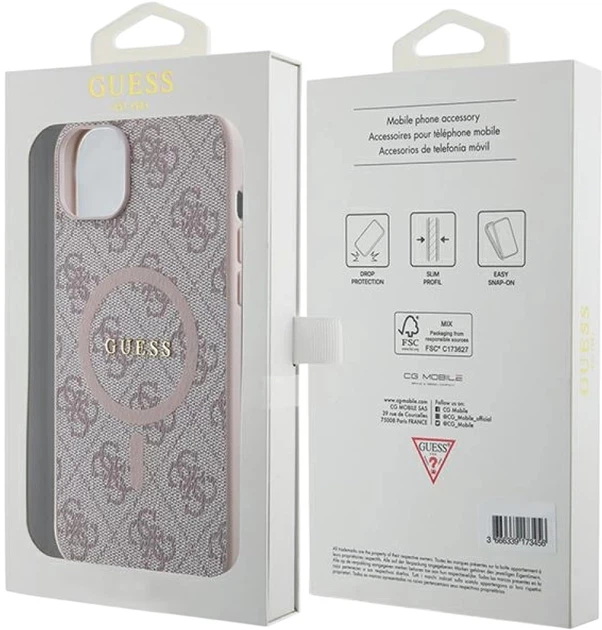 Панель Guess 4G Collection Leather Metal Logo MagSafe для Apple iPhone 15/14/13 Pink (3666339226749) - зображення 8