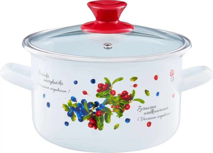 Каструля Emalia Olkusz Borówka емальована з кришкою Біло-червона 22 см 5 л (5904134611208) - зображення 1