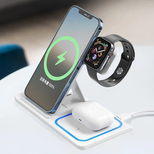 Беспроводное зарядное устройство XO WX023 15W 3 in 1 (iPhone + iWatch + AirPods), цвет Белый - изображение 2