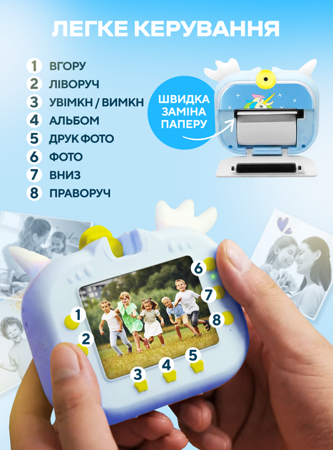 Детская фотокамера цифровая фотоаппарат с мгновенной печатью снимков термопечать без чернил камера для детей мальчика девочки фото и видео microSD 16Gb яркий дизайн единорог развивающая игрушка подарок для творчества и обучения DobraMAMA 73200 - изображение 8