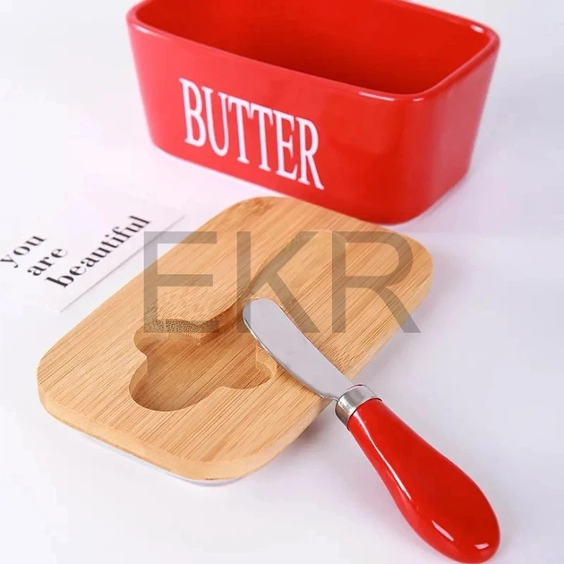 Маслянка керамічна з ножем та бамбуковою кришкою Butter Червона APL0480 - зображення 3