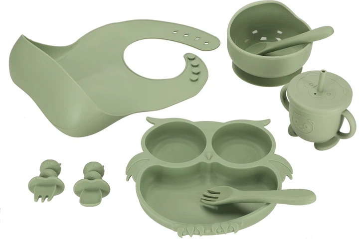 Набір посуду для годування дітей Ikonka зелений 8 елементів (5903039751149) - зображення 2