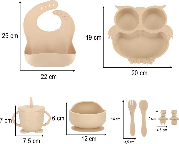 Набір посуду для годування дітей Ikonka бежевий 8 елементів (5903039751132) - зображення 3