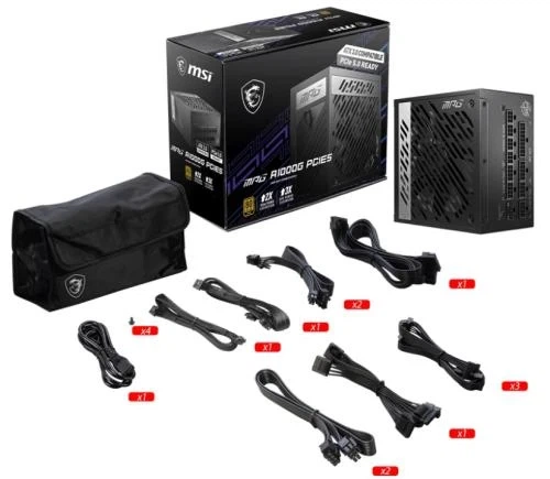Блок питания 1000 Вт, MSI MPG A1000G PCIE5, Black - Фото 4 Блок питания 1000 Вт, MSI MPG A1000G PCIE5, Black - изображение 4