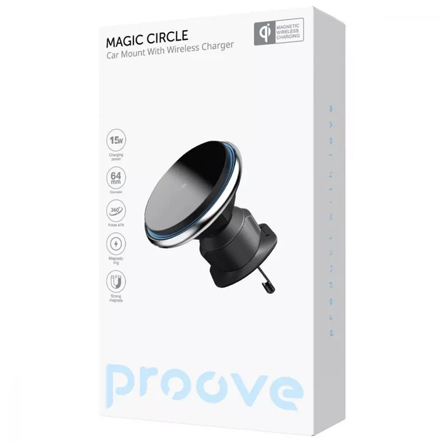 Тримач в авто з Magsafe Proove Magic Circle 15W silver | Автотримач з бездротовою зарядкою для айфона 448880012 - зображення 2