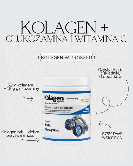Suplement diety Noble Health Kolagen + Glukozamina + Witamina C w proszku 100 g (5906630600793) - obraz 2