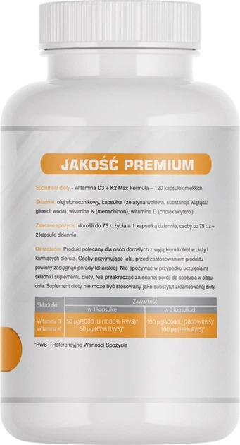 Suplement diety MedFuture Witamina D3 + K2 Max Formuła 2000 IU 120 kapsułek (5905316211070) - obraz 2