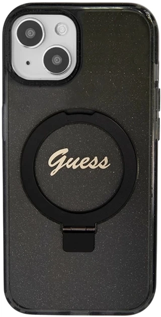 Etui plecki Guess Ring Stand Script Glitter MagSafe do Apple iPhone 15/14/13 Black (3666339156329) - obraz 1