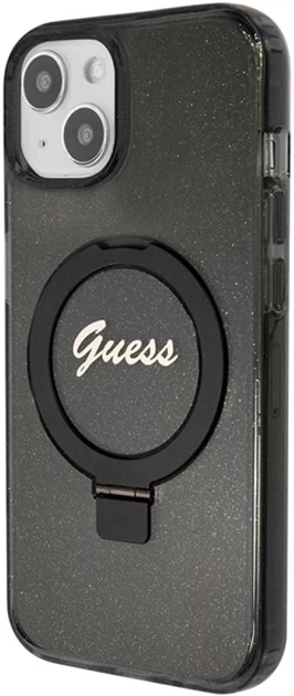 Etui plecki Guess Ring Stand Script Glitter MagSafe do Apple iPhone 15/14/13 Black (3666339156329) - obraz 3
