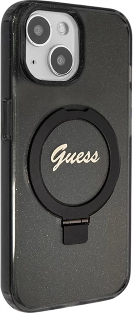 Etui plecki Guess Ring Stand Script Glitter MagSafe do Apple iPhone 15/14/13 Black (3666339156329) - obraz 4