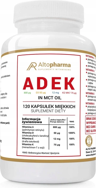 Suplement diety Alto Pharma ADEK in MCT Oil 120 kapsułek (5903661237134) - obraz 1