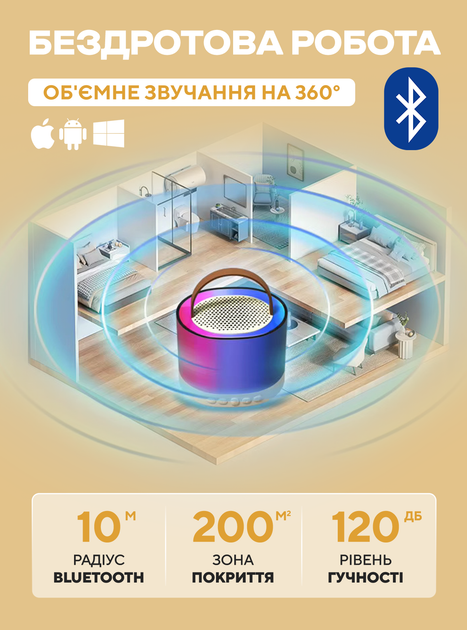 Колонка дитяча караоке ігровий набір з мікрофоном два бездротові мікрофони Bluetooth LED підсвітка MP3 WMA WAV портативна акумуляторна колонка караоке мікрофон дитячий універсальний комплект подарунок для дівчинки та хлопчика OnePro Бежевий 73318 - зображення 8