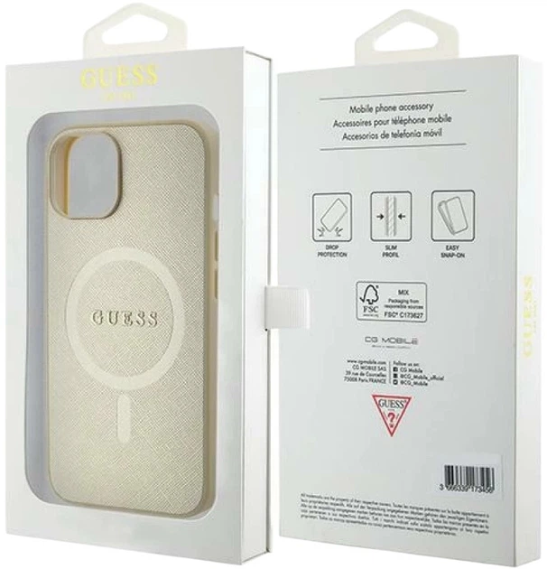 Панель Guess Saffiano MagSafe для Apple iPhone 15/14/13 Gold (3666339156046) - зображення 8