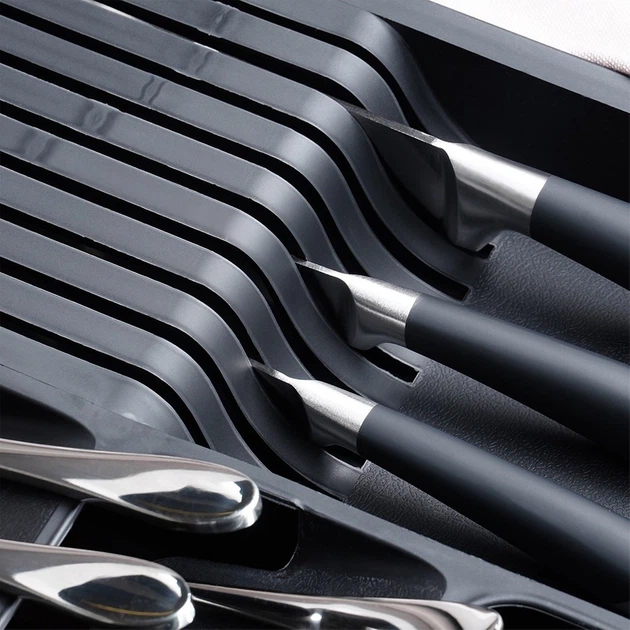 Органайзер для столових приборів у шухляду Vilde розсувний Чорний 40 x 31 см (5904316477288) - зображення 8