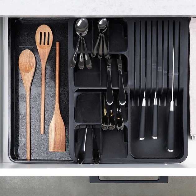 Органайзер для столових приборів у шухляду Vilde розсувний Чорний 40 x 31 см (5904316477288) - зображення 10