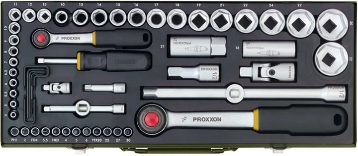 Zestaw kluczy nasadowych Proxxon 1/4 1/2 z grzechotkami 56 szt. 23040 (2000508106653) - obraz 1