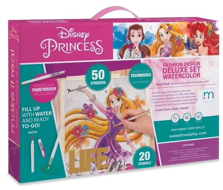 Kolorowanka Make It Real Disney Princess + Zestaw luksusowych akwareli Fashion Design (0695929042523) - obraz 2