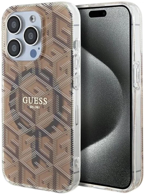 Etui plecki Guess IML GCube MagSafe do Apple iPhone 15 Pro Max Brown (3666339222154) - obraz 1