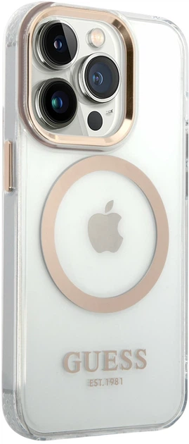 Etui plecki Guess Metal Outline Magsafe do Apple iPhone 15 Pro Max Transparent/Gold (3666339196929) - obraz 3