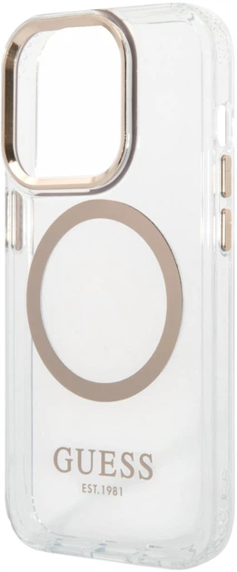 Etui plecki Guess Metal Outline Magsafe do Apple iPhone 15 Pro Max Transparent/Gold (3666339196929) - obraz 4
