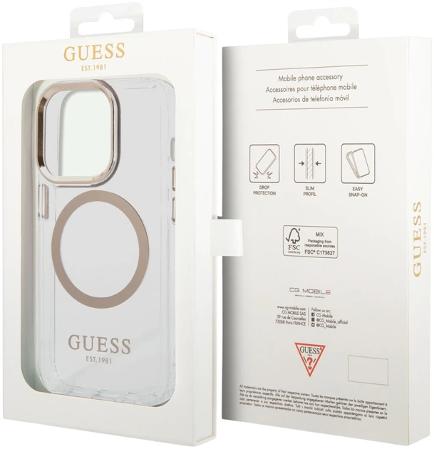 Etui plecki Guess Metal Outline Magsafe do Apple iPhone 15 Pro Max Transparent/Gold (3666339196929) - obraz 6