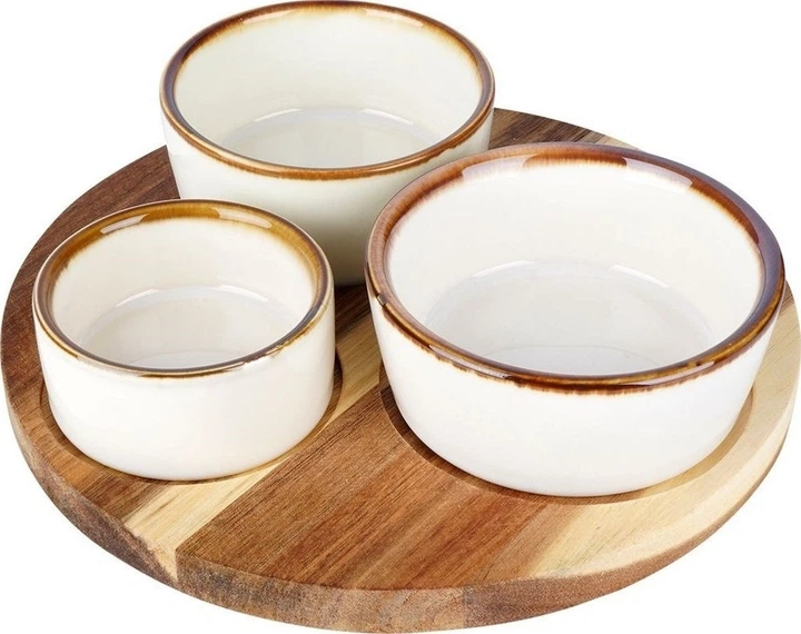 Zestaw misek na przekąski Excellent Houseware ceramicznych na tacy Biały 3 szt (8720573351836) - obraz 1