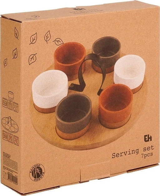 Zestaw misek na przekąski Excellent Houseware ceramicznych na tacy Wielokolorowy 7 elementów (8721037099929) - obraz 8