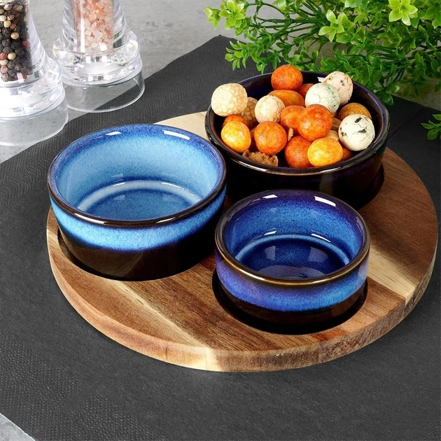 Набір мисок для закусок Excellent Houseware керамічних на підносі Синій 4 предмети (139308-N) - зображення 5
