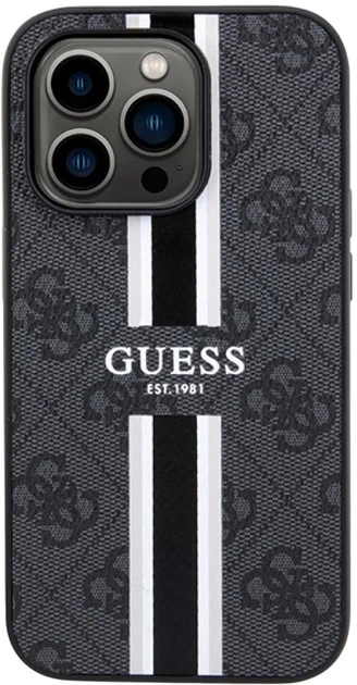 Etui plecki Guess 4G Printed Stripes MagSafe do Apple iPhone 15 Pro Max Black (3666339209742) - obraz 1