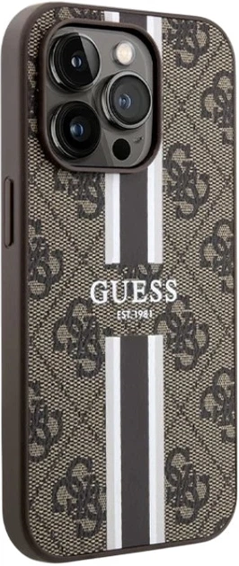 Etui plecki Guess 4G Printed Stripes MagSafe do Apple iPhone 15 Pro Max Brown (3666339203474) - obraz 3