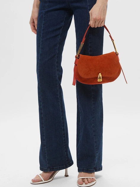 Сумка багет жіноча з натуральної замши маленька Coccinelle E1PQS580101-R30 Оранжева (8059978573247) - зображення 6