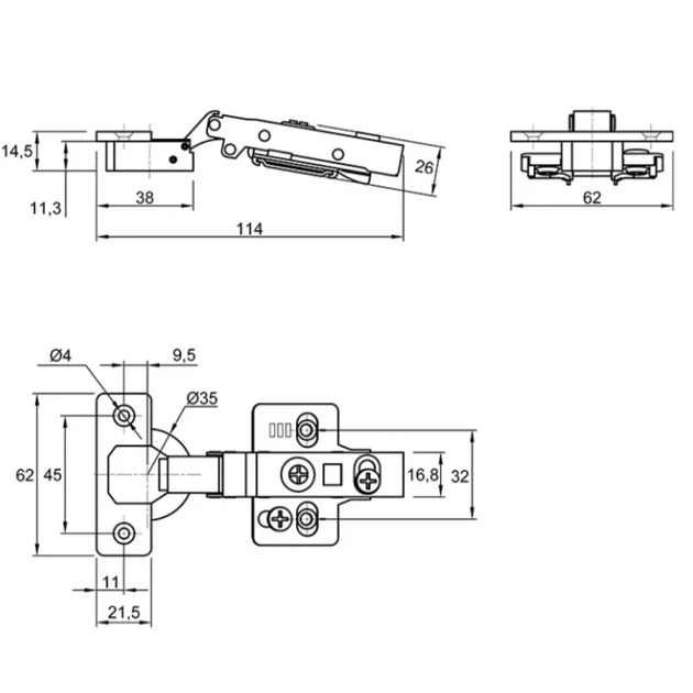 Петля Muller Profi Line накладна із пружиною 105° CLIP-ON D=35мм без доводчика (MP0023) - изображение 2