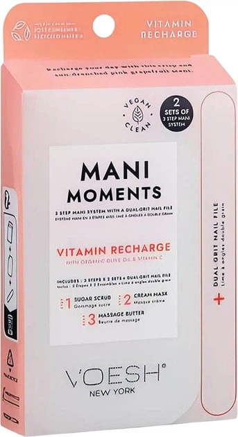 Zestaw kosmetyków do pielęgnacji dłoni i paznokci Voesh Mani Moments Vitamin Recharge Peeling cukrowy 10 g + Maska kremowa 10 g + Masło do masazu 10 g + Pilnik do paznokci (818463021926) - obraz 1
