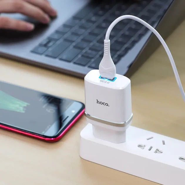 Мережеве Зарядне Hoco C12Q Smart 1USB 3A QC3.0 18W White - изображение 3