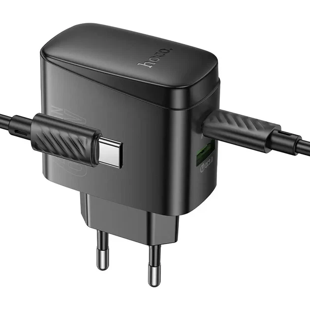 Зарядне GaN HOCO CS63A 65W Bright Type-C PD45W, USB QC18W чорне - Фото 3 Зарядне GaN HOCO CS63A 65W Bright Type-C PD45W, USB QC18W чорне - изображение 3