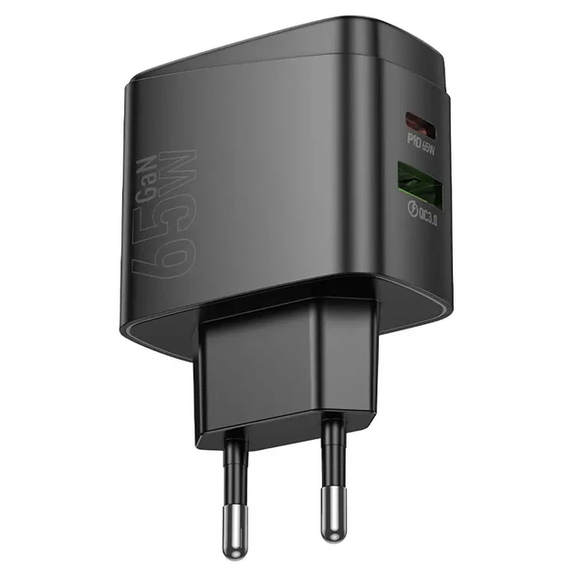 Зарядне GaN HOCO CS63A 65W Bright Type-C PD45W, USB QC18W чорне - Фото 9 Зарядне GaN HOCO CS63A 65W Bright Type-C PD45W, USB QC18W чорне - изображение 9