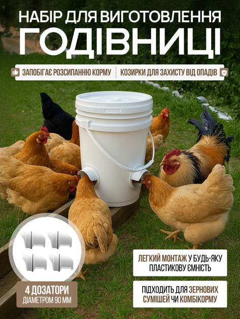 Автоматическая кормушка для курей своими руками, набор для изготовления кормушки 4 дозатора - Фото 9 Автоматическая кормушка для курей своими руками, набор для изготовления кормушки 4 дозатора - изображение 9