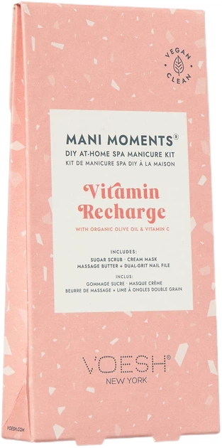 Набір доглядової косметики для рук та нігтів Voesh Mani Moments Vitamin Recharge Цукровий скраб 10 г + Кремова маска 10 г + Масажне масло 7 г + Пилка для нігтів (818463023036) - зображення 1