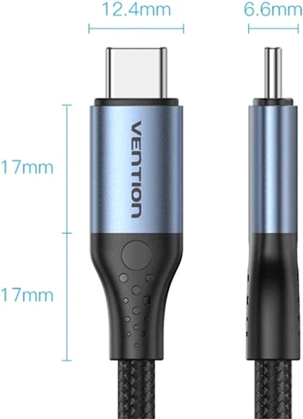 Kabel Vention USB 4.0 Type-C M-M, 1.0 m 240W (50V/5A) 8K60Hz Thunderbolt 4 Gray Aluminum Alloy (TAVHF) - obraz 3