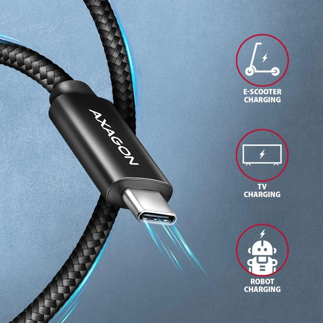 Kabel Axagon BUCM2-CM30AB USB-C - USB-C 2.0, PD 240W, 5A 3 m Black - obraz 5