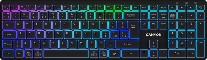 Клавіатура бездротова Canyon HKB-W11 Slim Dual Mode Wireless/Bluetooth RGB Black (CNS-HBTK11B) - зображення 1