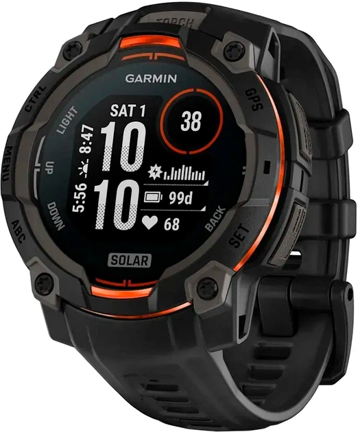 Smartwatch Garmin Instinct 3 45mm Solar Black Bezel with Black Band (010-02934-00) - obraz 1